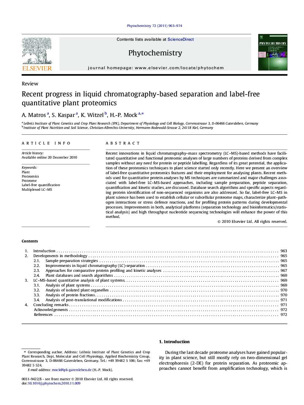 Recent progress in liquid chromatography-based separation and label-free quantitative plant proteomics