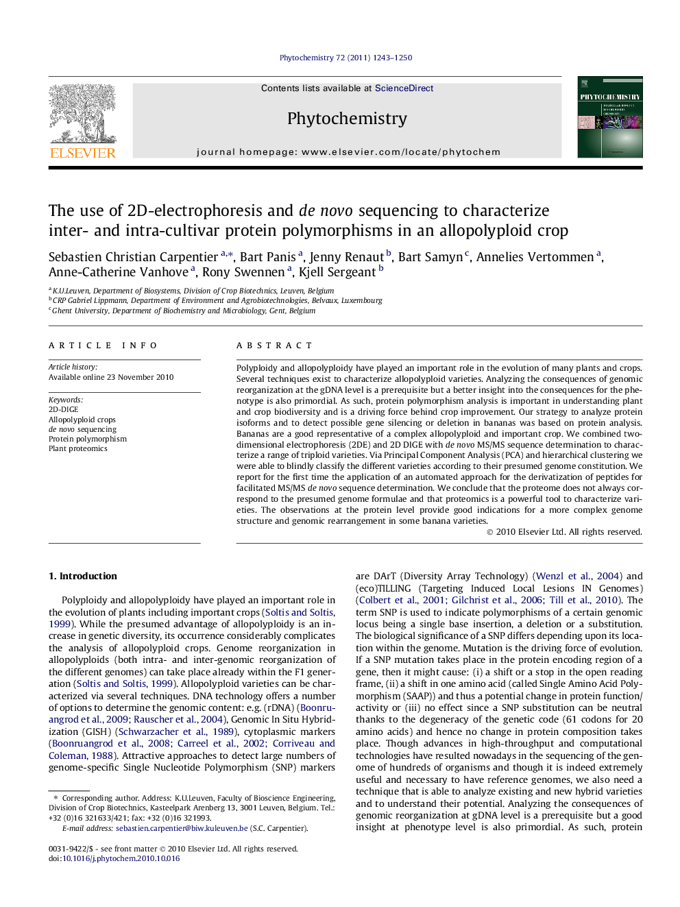 The use of 2D-electrophoresis and de novo sequencing to characterize inter- and intra-cultivar protein polymorphisms in an allopolyploid crop