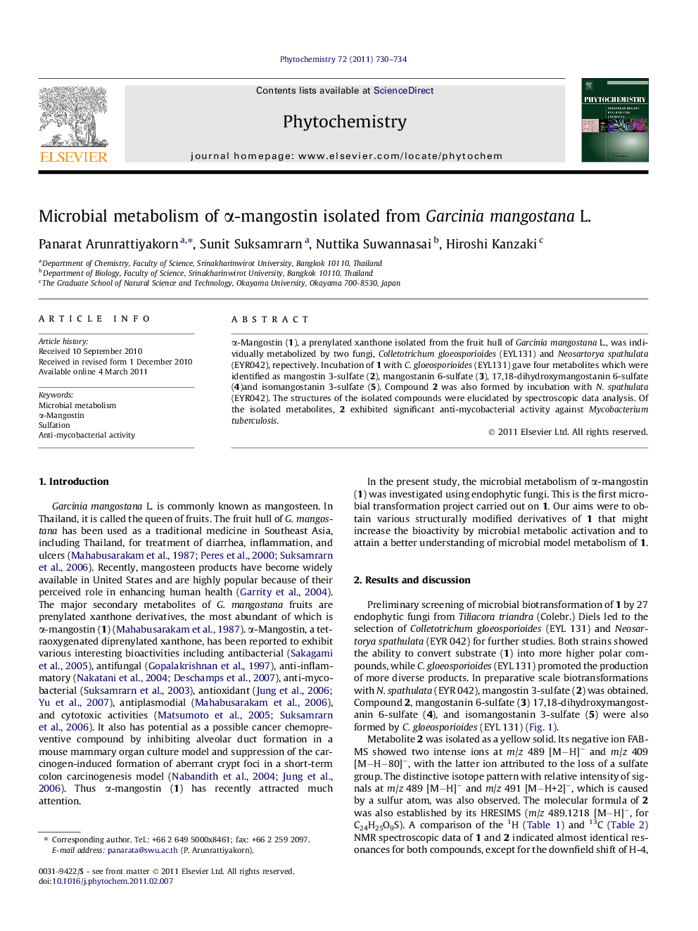 Microbial metabolism of Î±-mangostin isolated from Garcinia mangostana L.