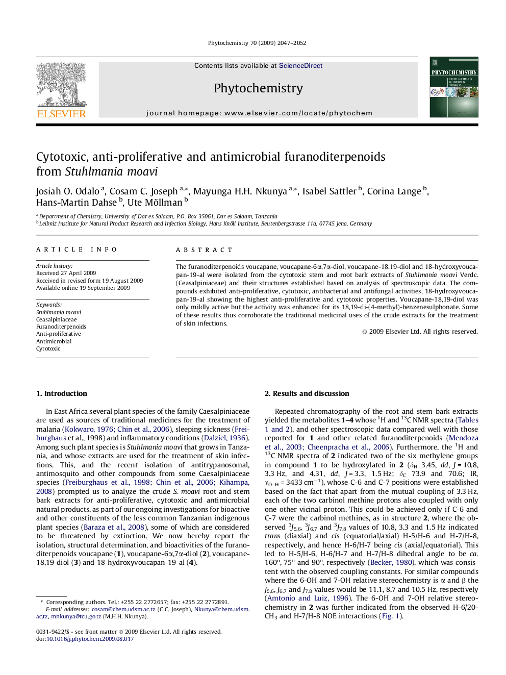 Cytotoxic, anti-proliferative and antimicrobial furanoditerpenoids from Stuhlmania moavi