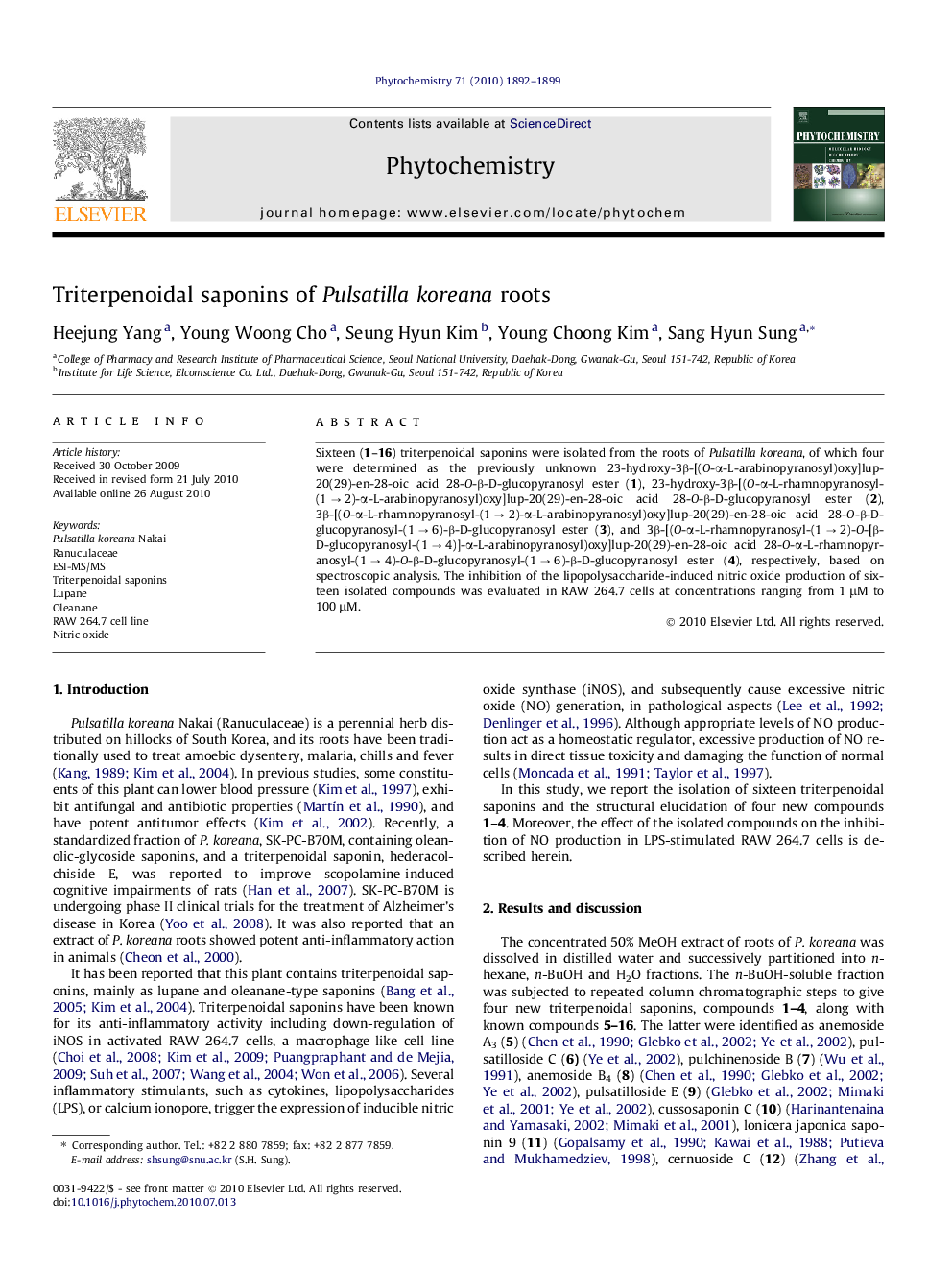 Triterpenoidal saponins of Pulsatilla koreana roots