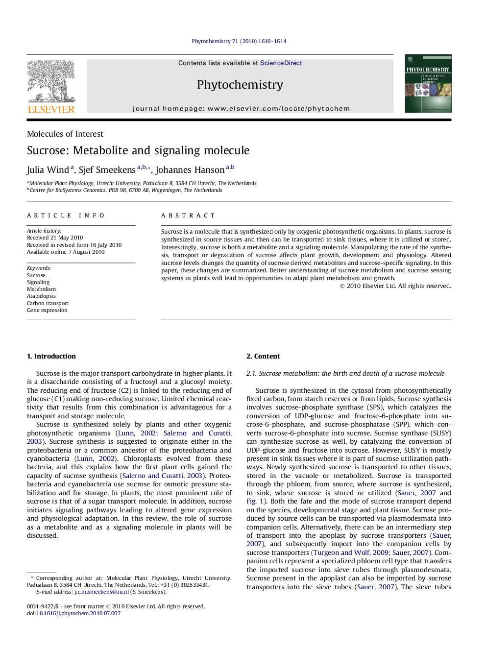 Sucrose: Metabolite and signaling molecule