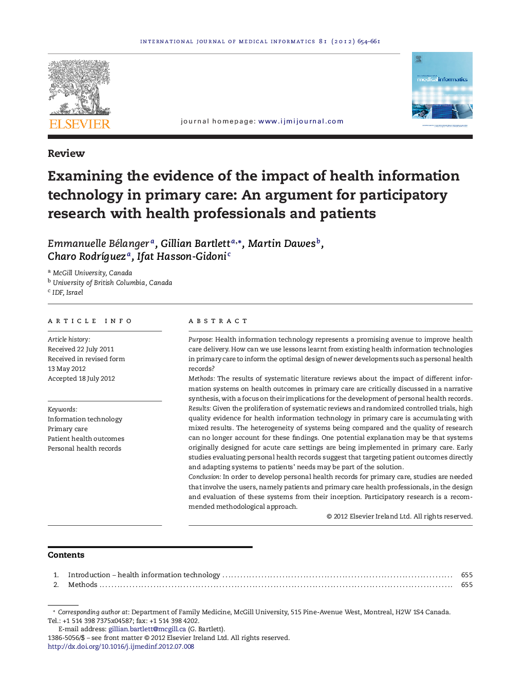 Examining the evidence of the impact of health information technology in primary care: An argument for participatory research with health professionals and patients