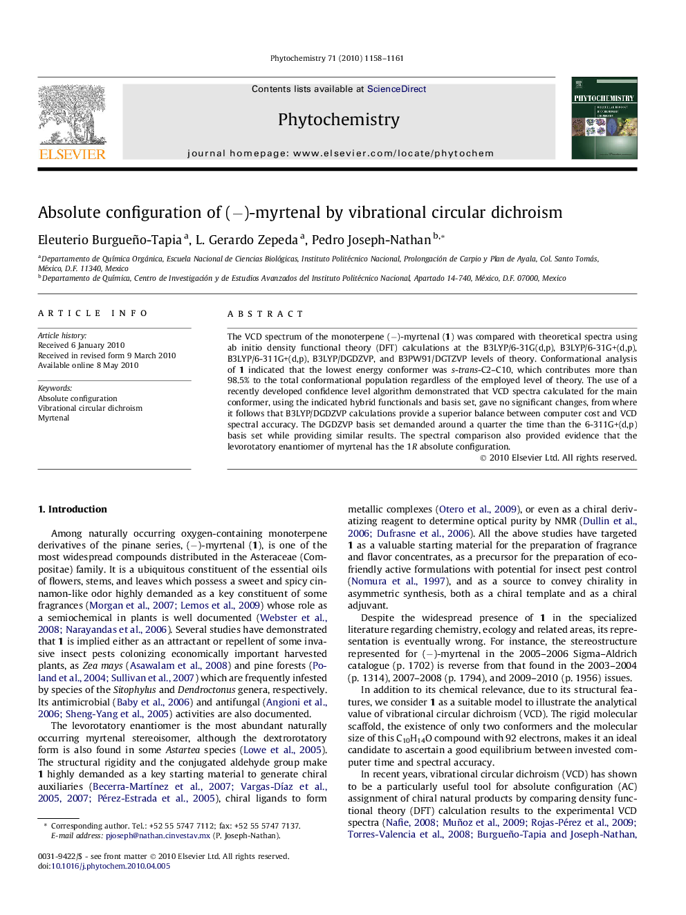 عکس صفحه اول مقاله: Absolute configuration of (â)-myrtenal by vibrational circular dichroism Absolute configuration of (â)-myrtenal by vibrational circular dichroism