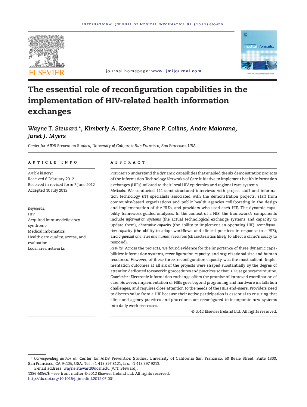 The essential role of reconfiguration capabilities in the implementation of HIV-related health information exchanges