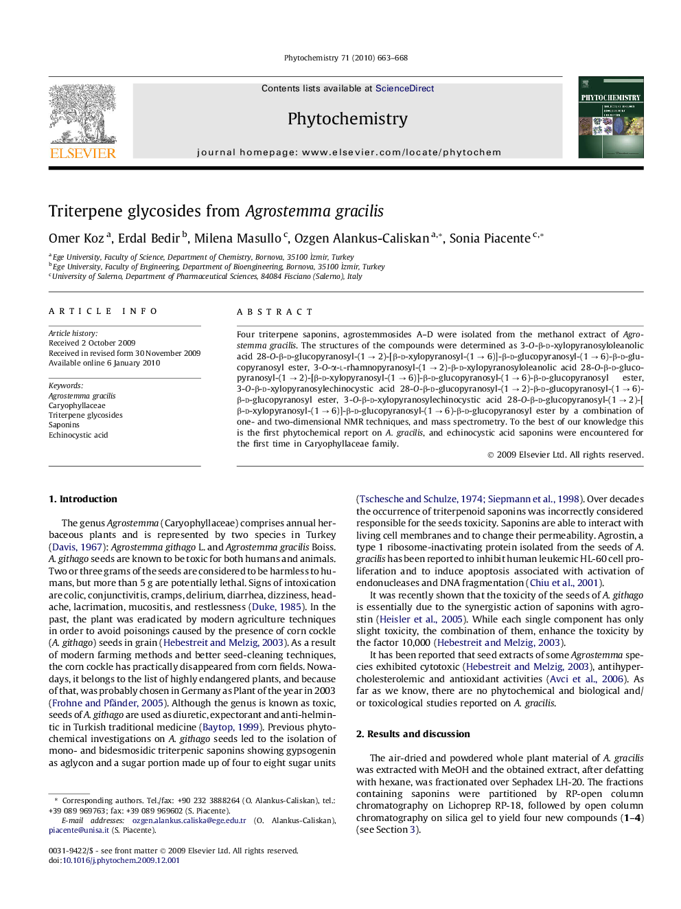 Triterpene glycosides from Agrostemma gracilis