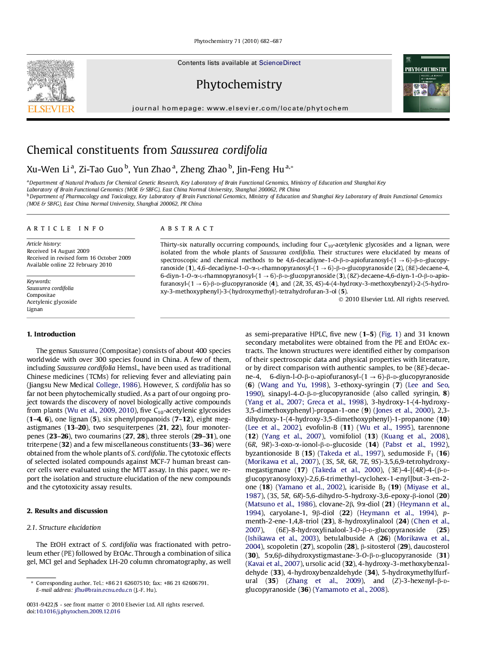 Chemical constituents from Saussurea cordifolia