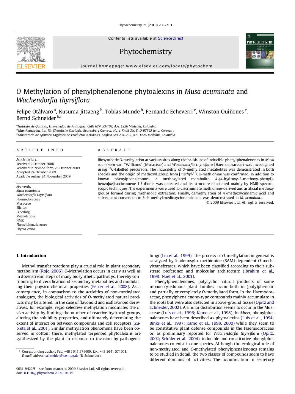 O-Methylation of phenylphenalenone phytoalexins in Musa acuminata and Wachendorfia thyrsiflora