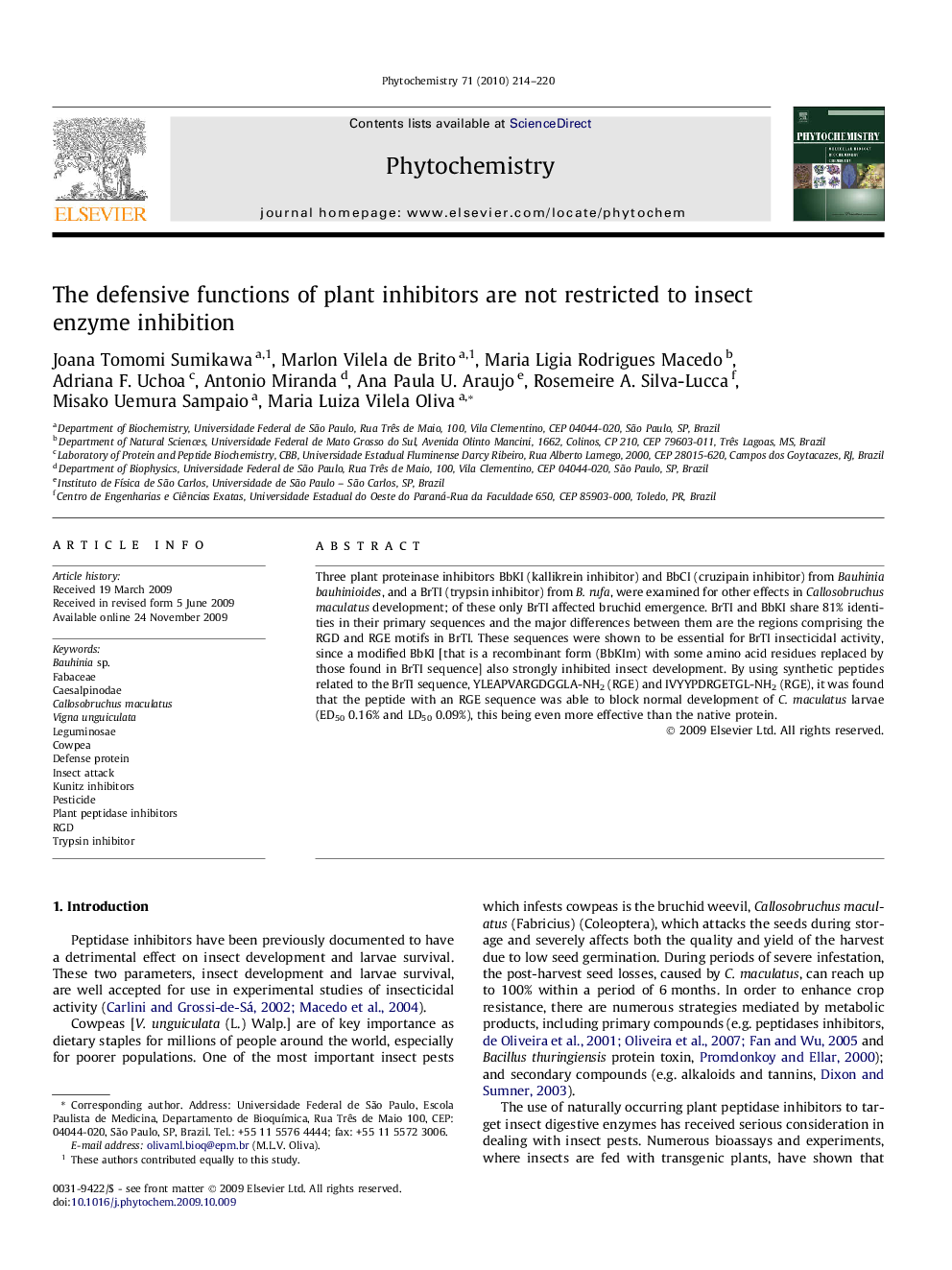 The defensive functions of plant inhibitors are not restricted to insect enzyme inhibition