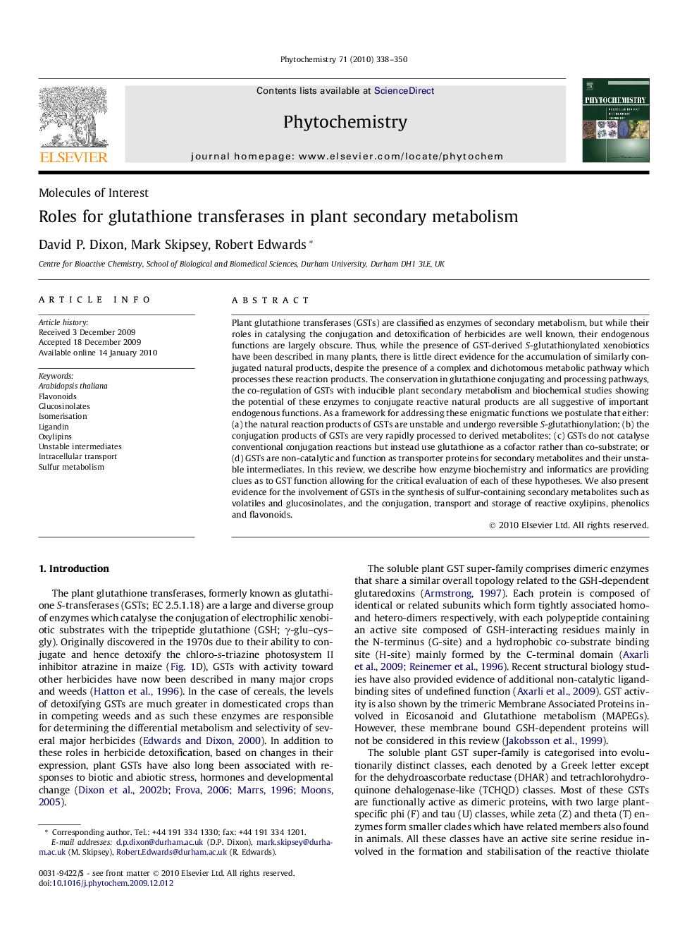 Roles for glutathione transferases in plant secondary metabolism