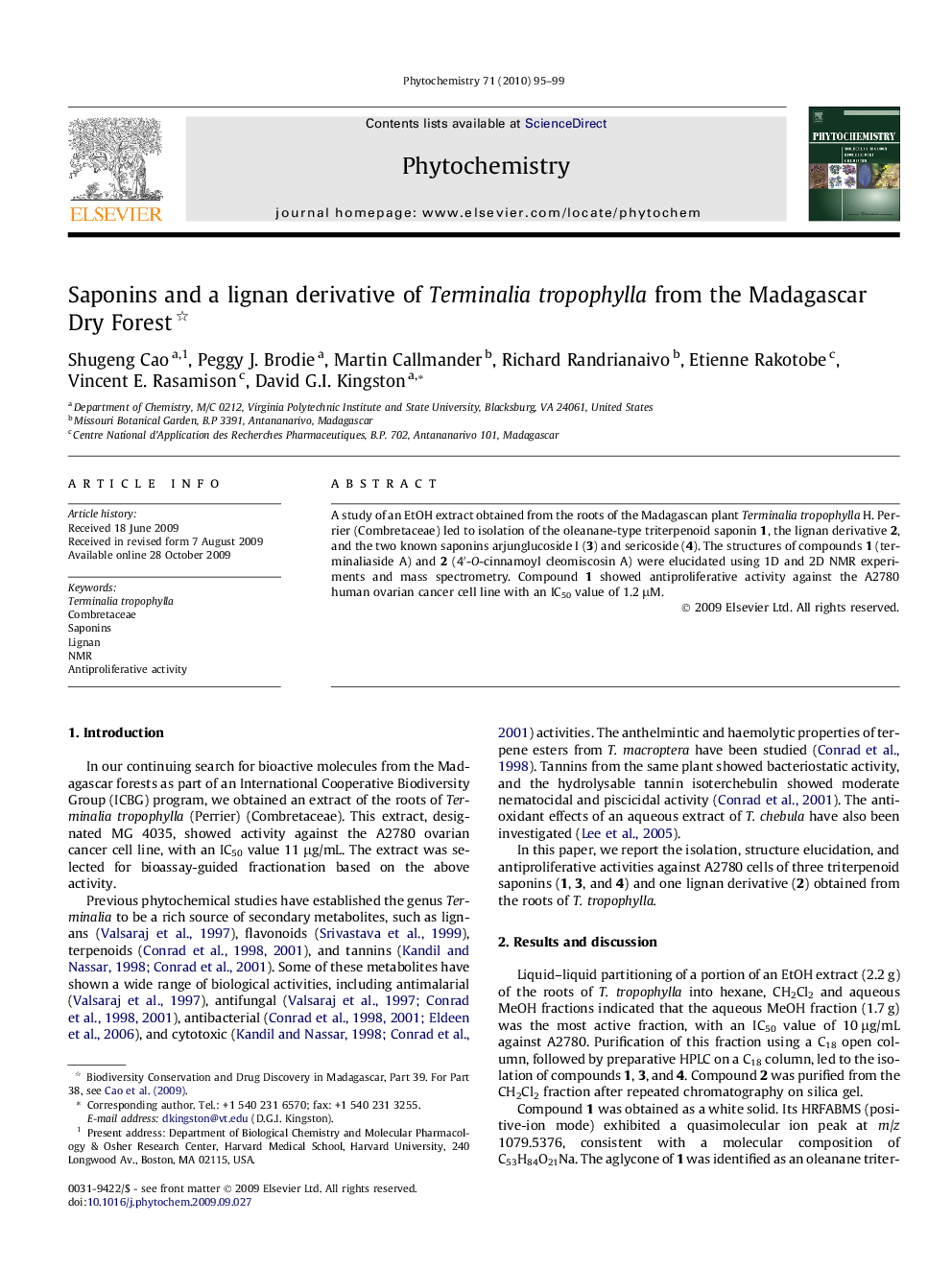 Saponins and a lignan derivative of Terminalia tropophylla from the Madagascar Dry Forest