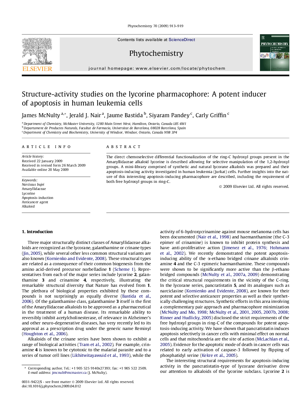 Structure-activity studies on the lycorine pharmacophore: A potent inducer of apoptosis in human leukemia cells