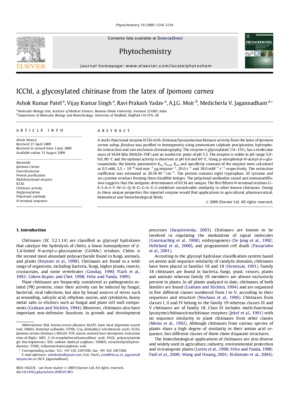 ICChI, a glycosylated chitinase from the latex of Ipomoea carnea