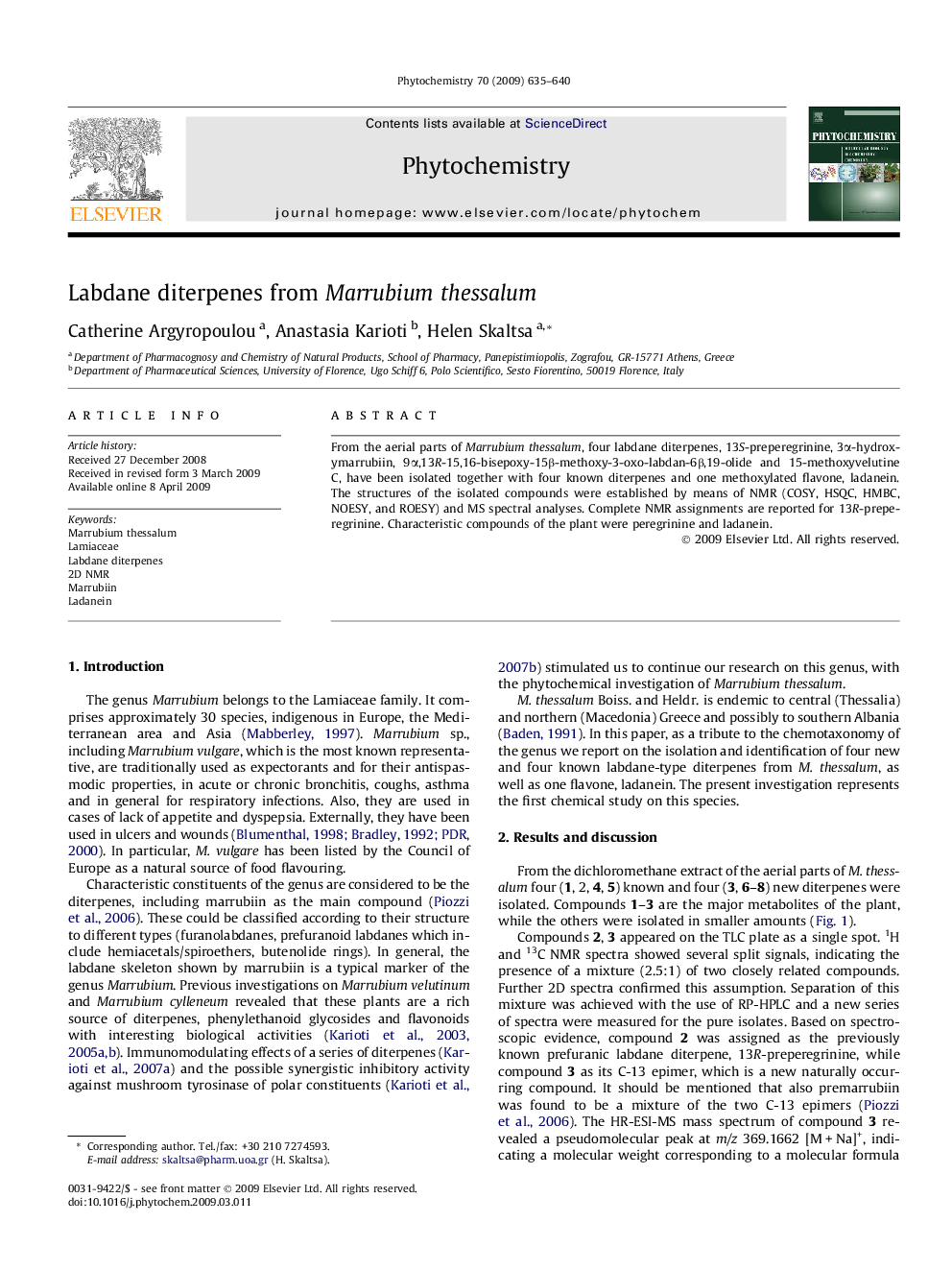 Labdane diterpenes from Marrubium thessalum