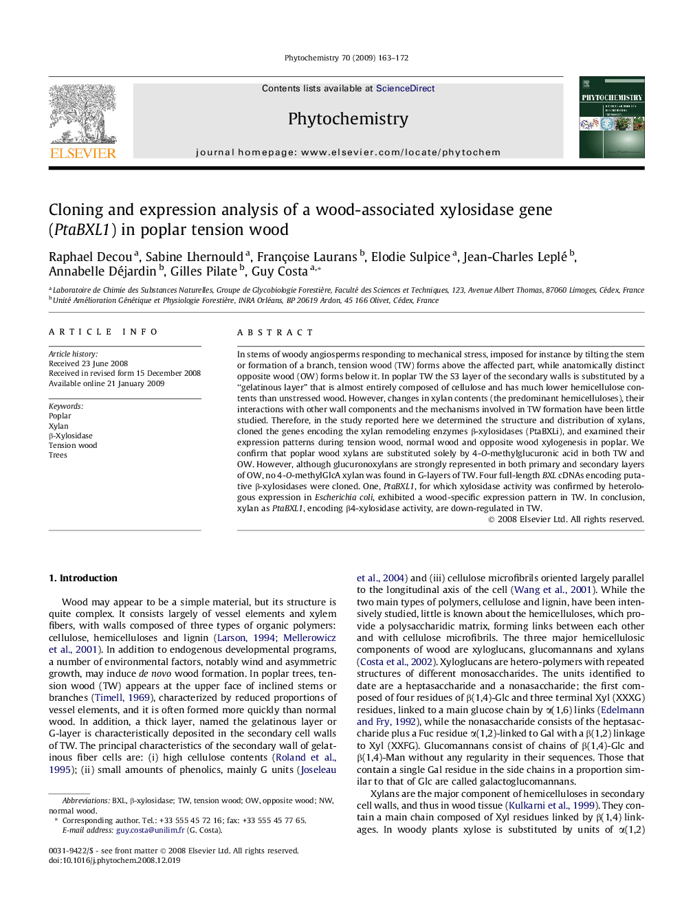 Cloning and expression analysis of a wood-associated xylosidase gene (PtaBXL1) in poplar tension wood