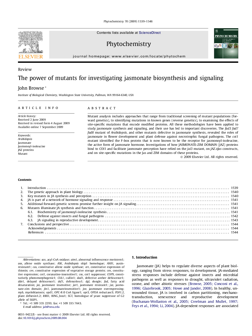 The power of mutants for investigating jasmonate biosynthesis and signaling