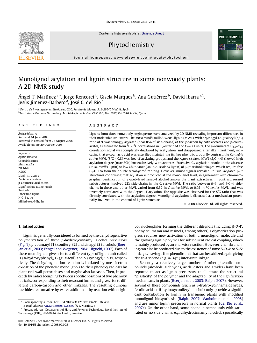 Monolignol acylation and lignin structure in some nonwoody plants: A 2D NMR study