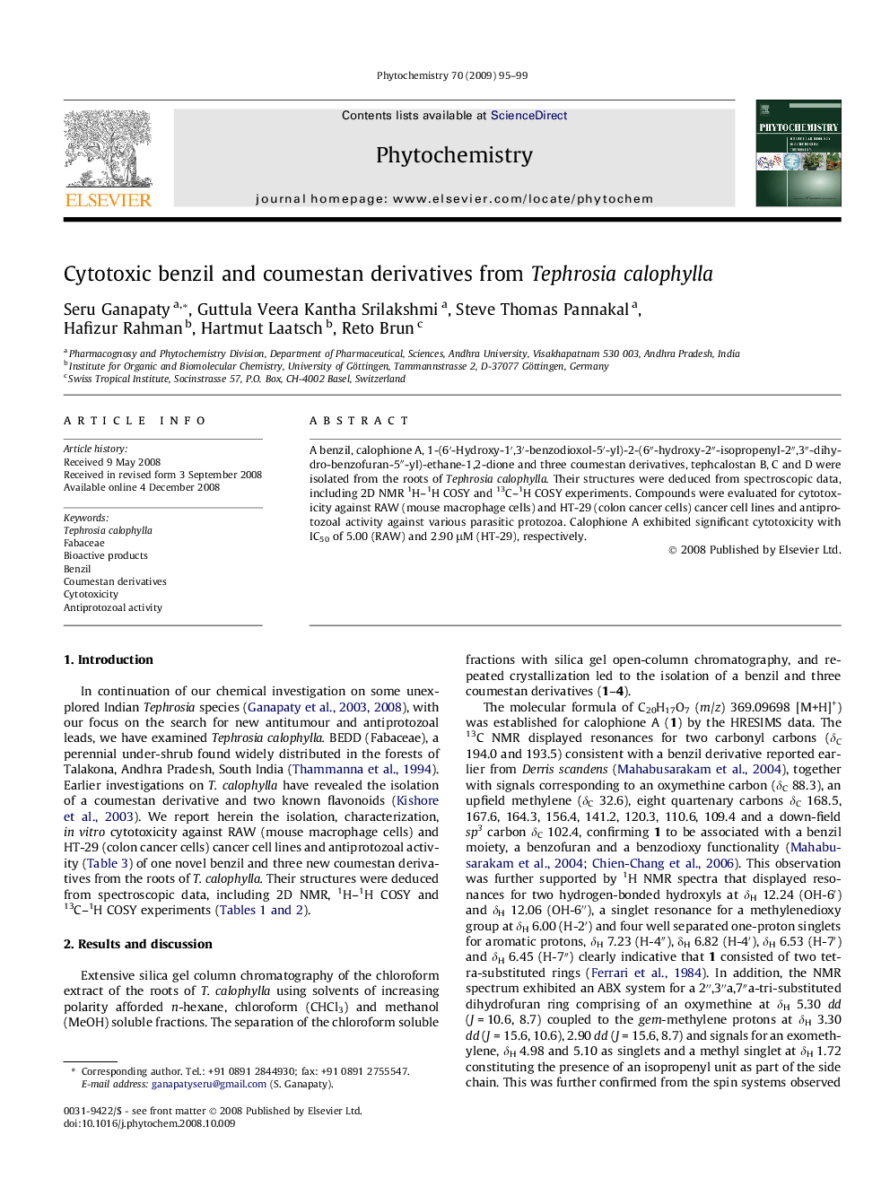 Cytotoxic benzil and coumestan derivatives from Tephrosia calophylla