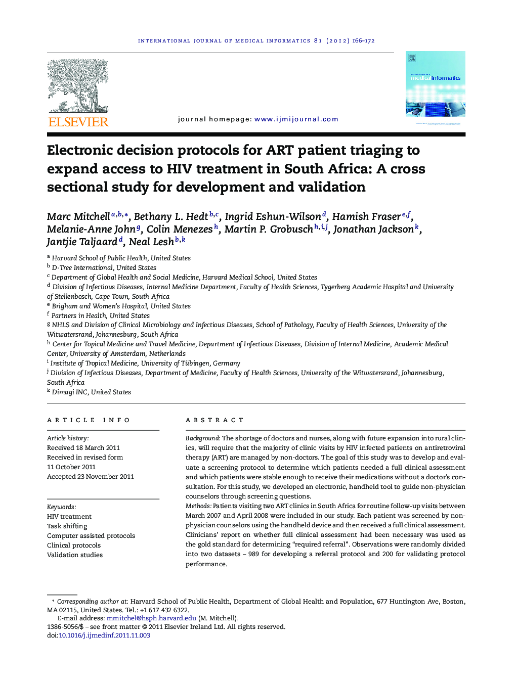 Electronic decision protocols for ART patient triaging to expand access to HIV treatment in South Africa: A cross sectional study for development and validation