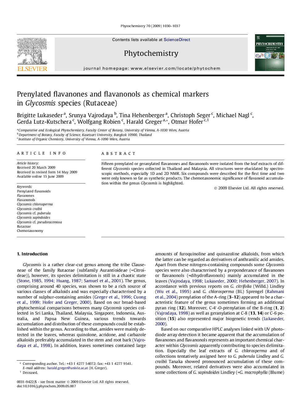 Prenylated flavanones and flavanonols as chemical markers in Glycosmis species (Rutaceae)