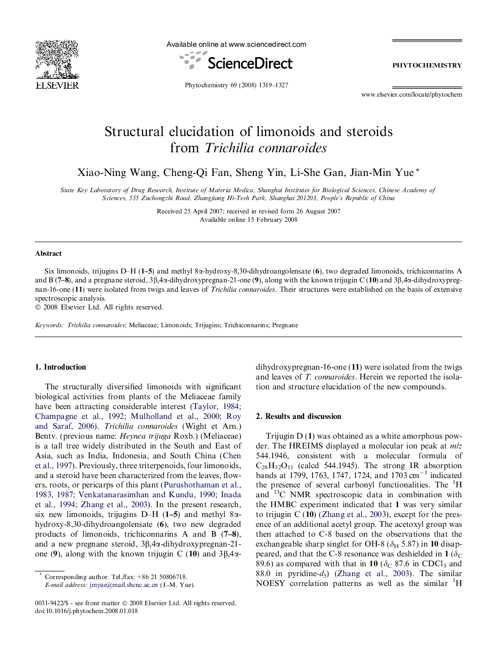 Structural elucidation of limonoids and steroids from Trichilia connaroides