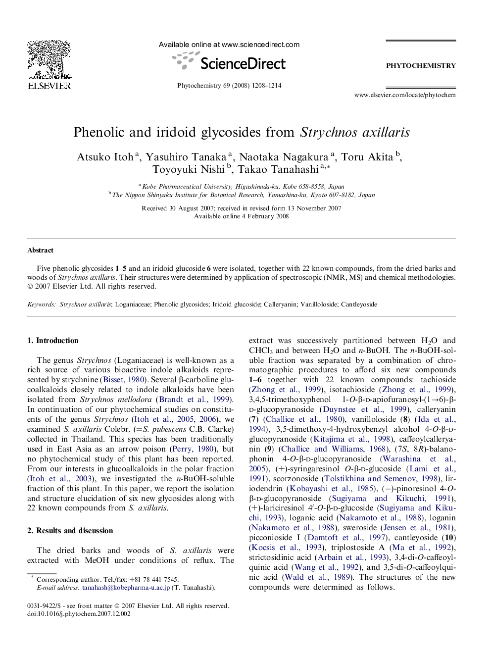 Phenolic and iridoid glycosides from Strychnos axillaris