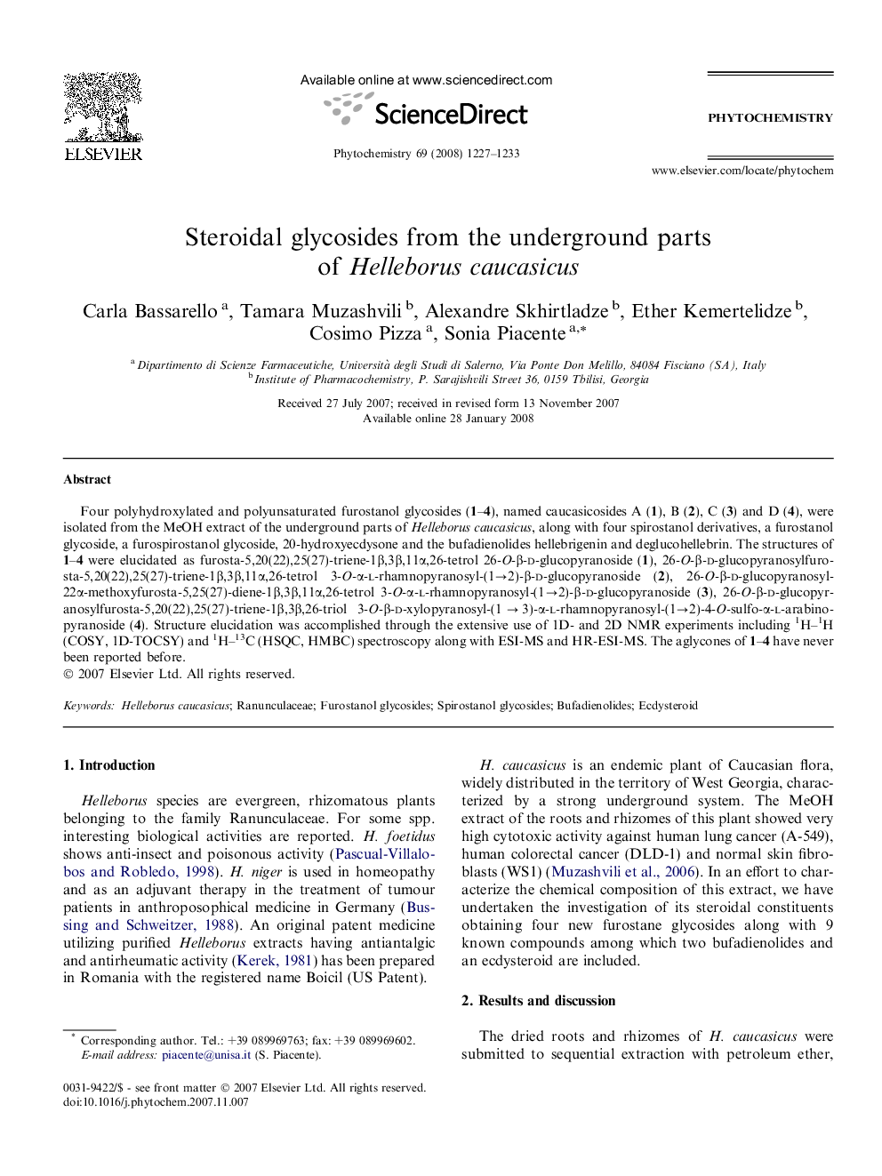 عکس صفحه اول مقاله: Steroidal glycosides from the underground parts of Helleborus caucasicus Steroidal glycosides from the underground parts of Helleborus caucasicus