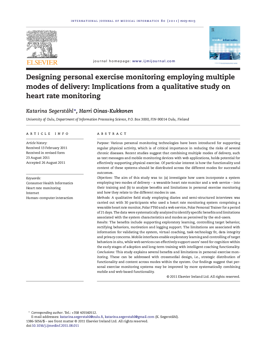 Designing personal exercise monitoring employing multiple modes of delivery: Implications from a qualitative study on heart rate monitoring