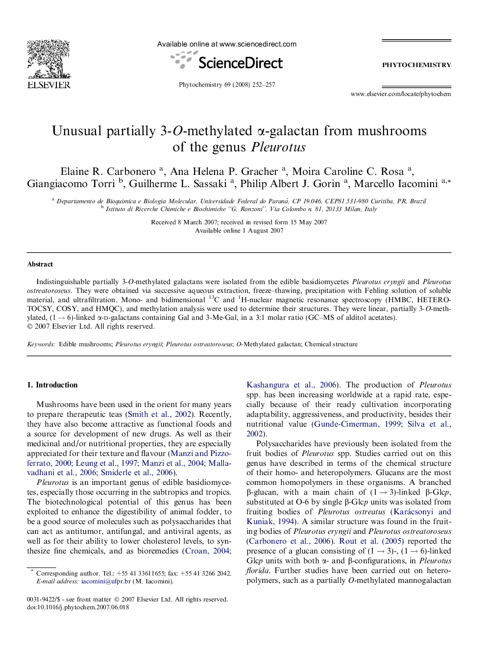 Unusual partially 3-O-methylated Î±-galactan from mushrooms of the genus Pleurotus