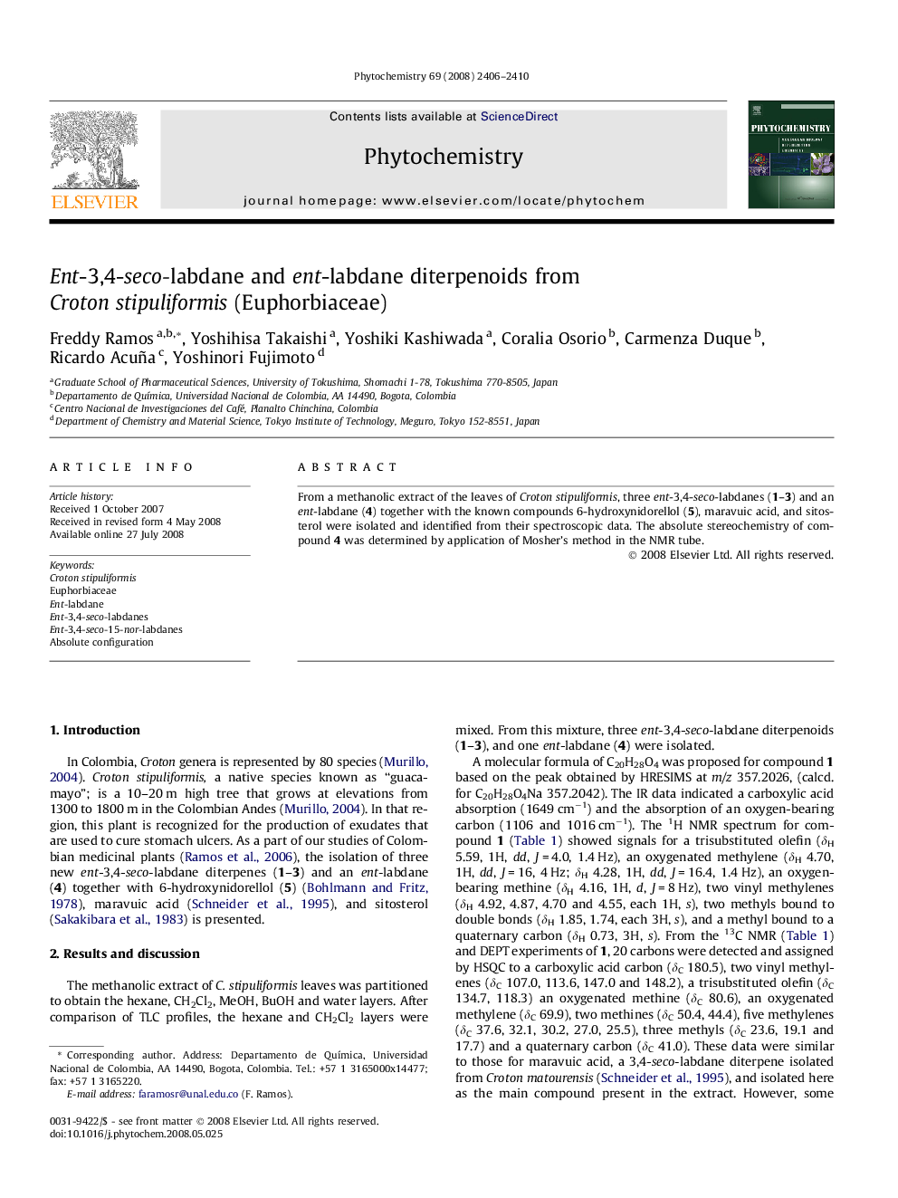 Ent-3,4-seco-labdane and ent-labdane diterpenoids from Croton stipuliformis (Euphorbiaceae)