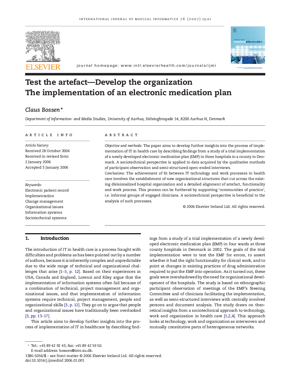 Test the artefact—Develop the organization: The implementation of an electronic medication plan