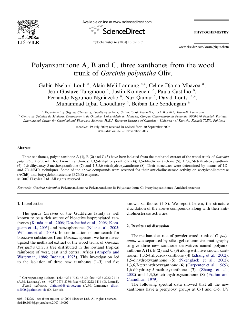 Polyanxanthone A, B and C, three xanthones from the wood trunk of Garcinia polyantha Oliv.