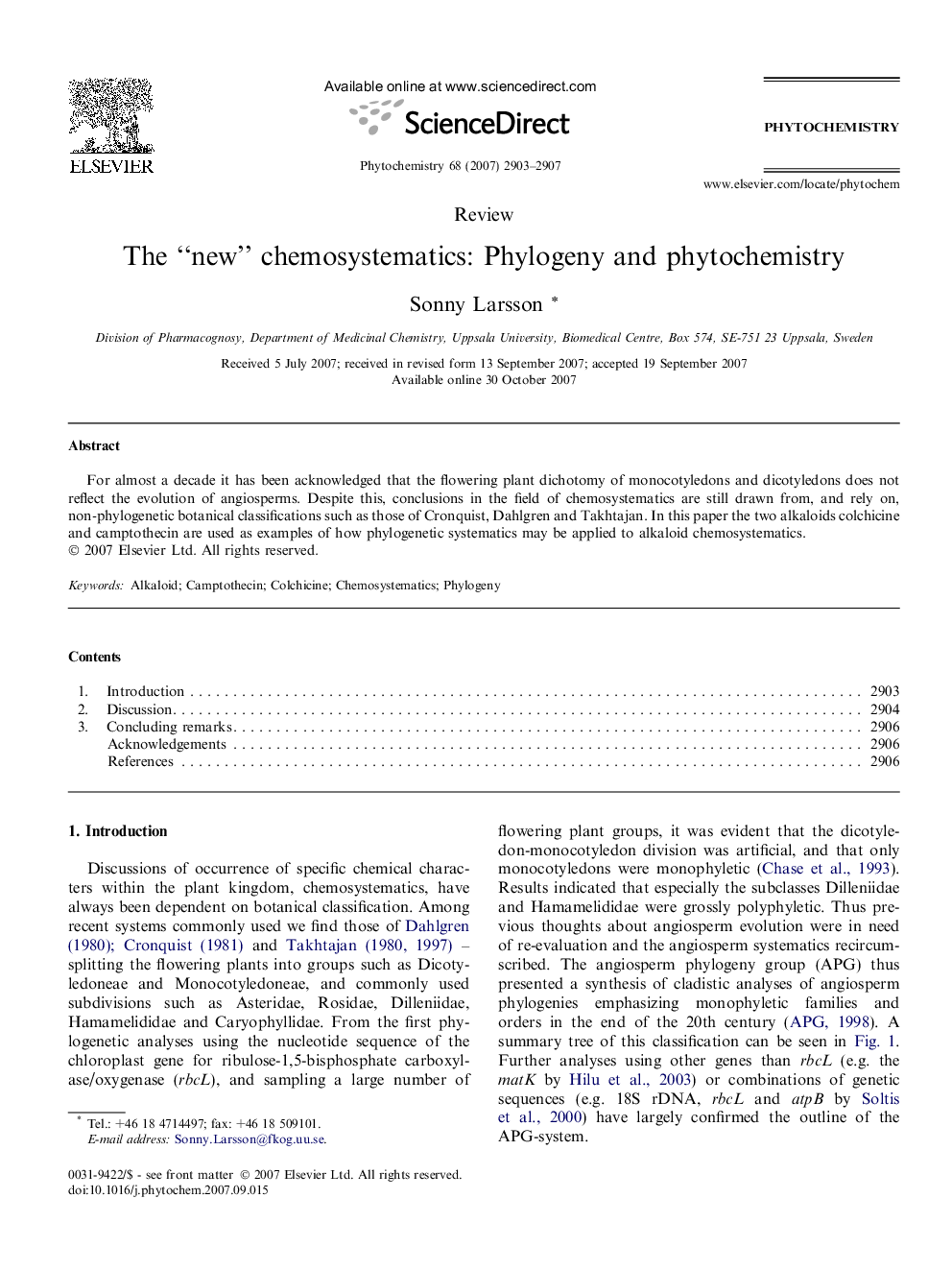 The “new” chemosystematics: Phylogeny and phytochemistry