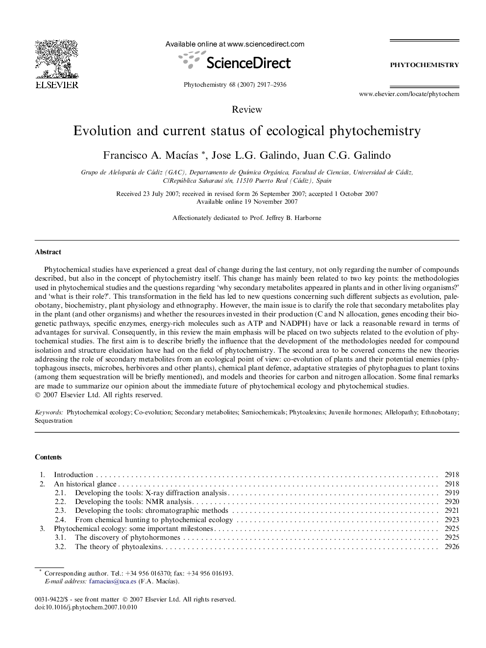 Evolution and current status of ecological phytochemistry