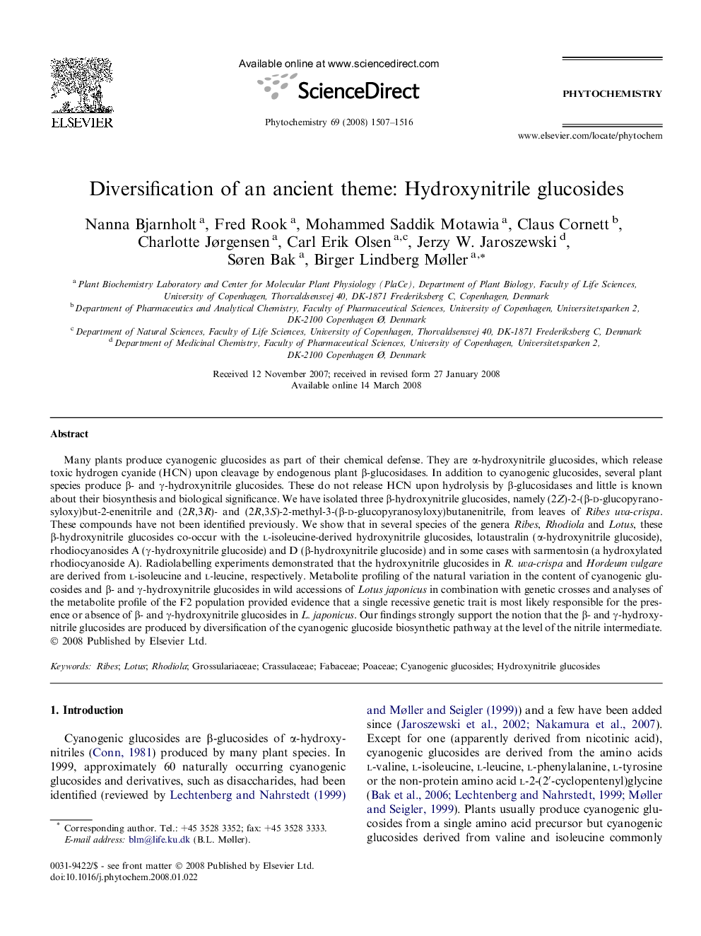 Diversification of an ancient theme: Hydroxynitrile glucosides