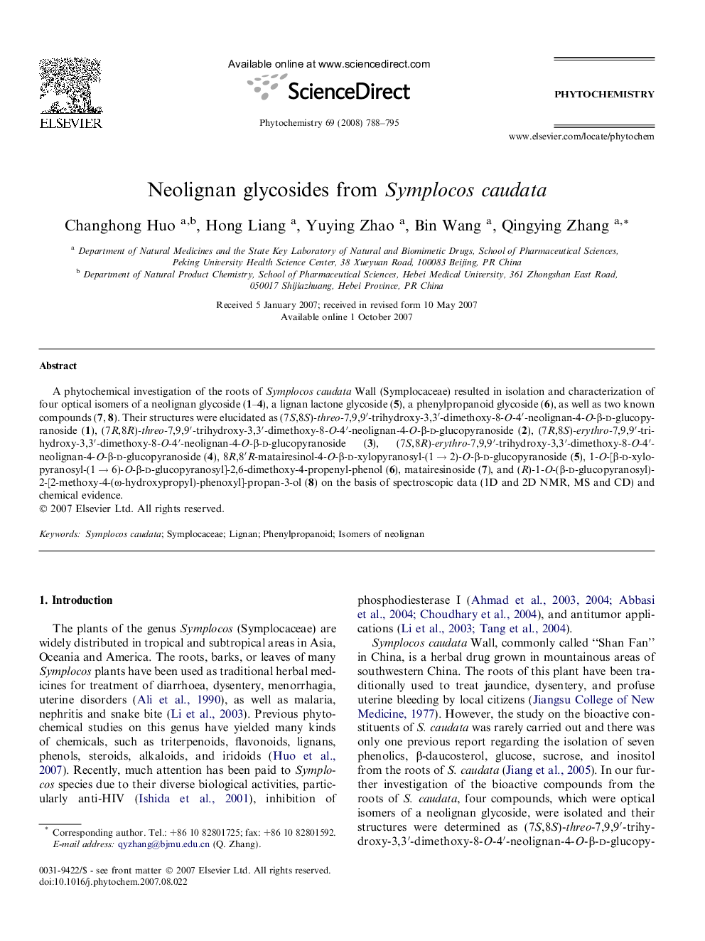 Neolignan glycosides from Symplocos caudata