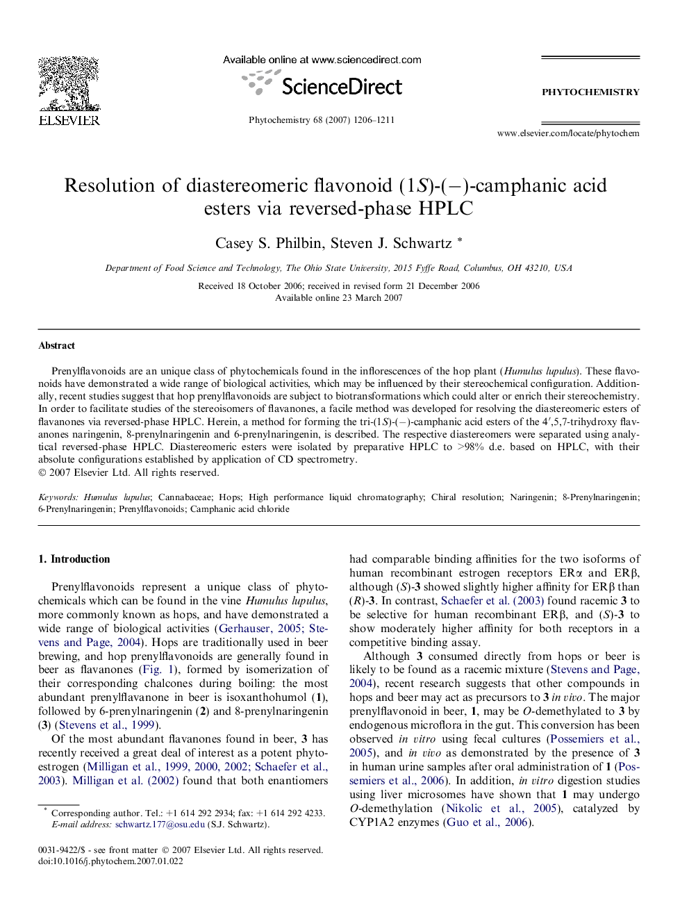 عکس صفحه اول مقاله: Resolution of diastereomeric flavonoid (1S)-(â)-camphanic acid esters via reversed-phase HPLC Resolution of diastereomeric flavonoid (1S)-(â)-camphanic acid esters via reversed-phase HPLC