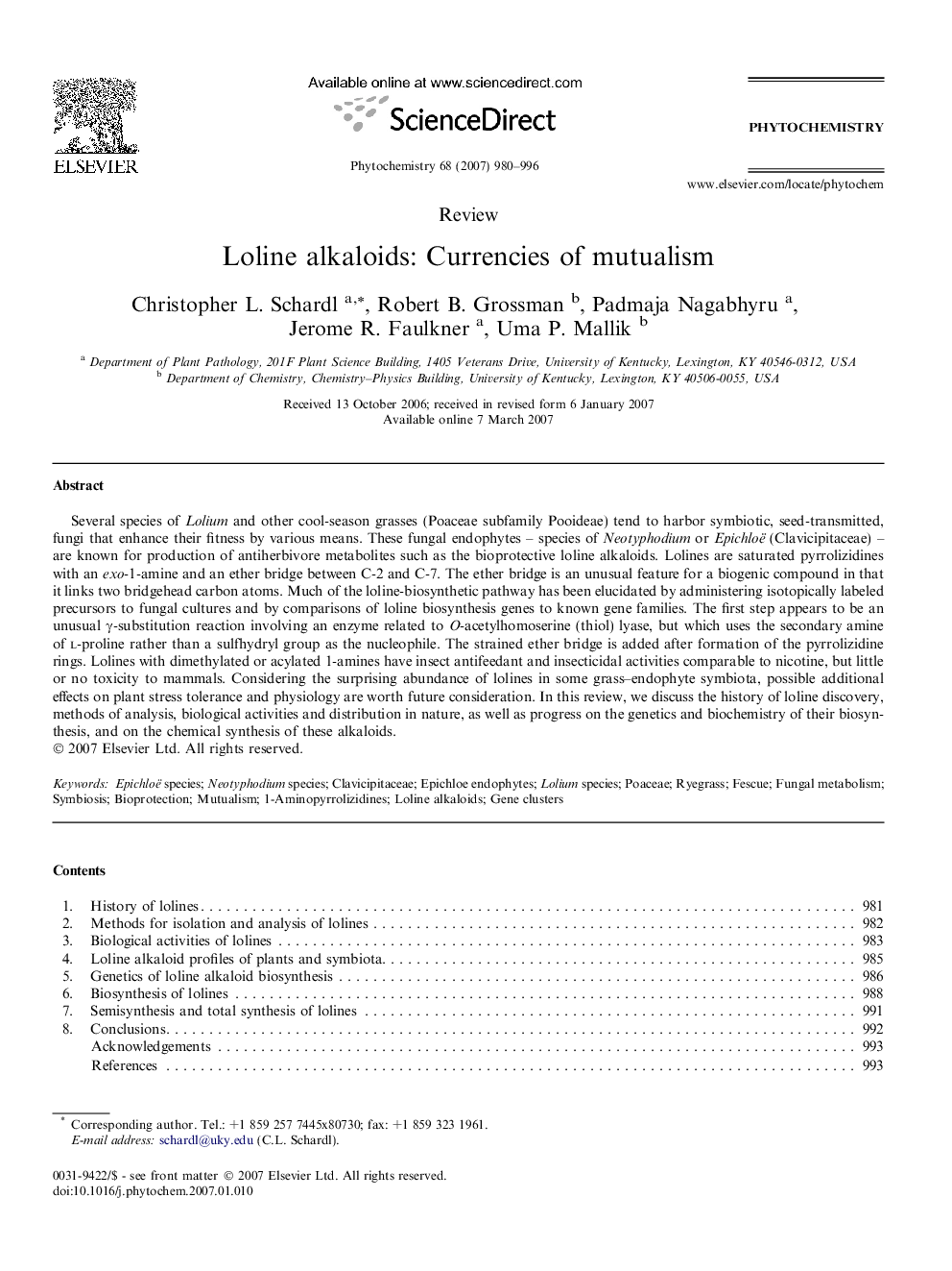 Loline alkaloids: Currencies of mutualism