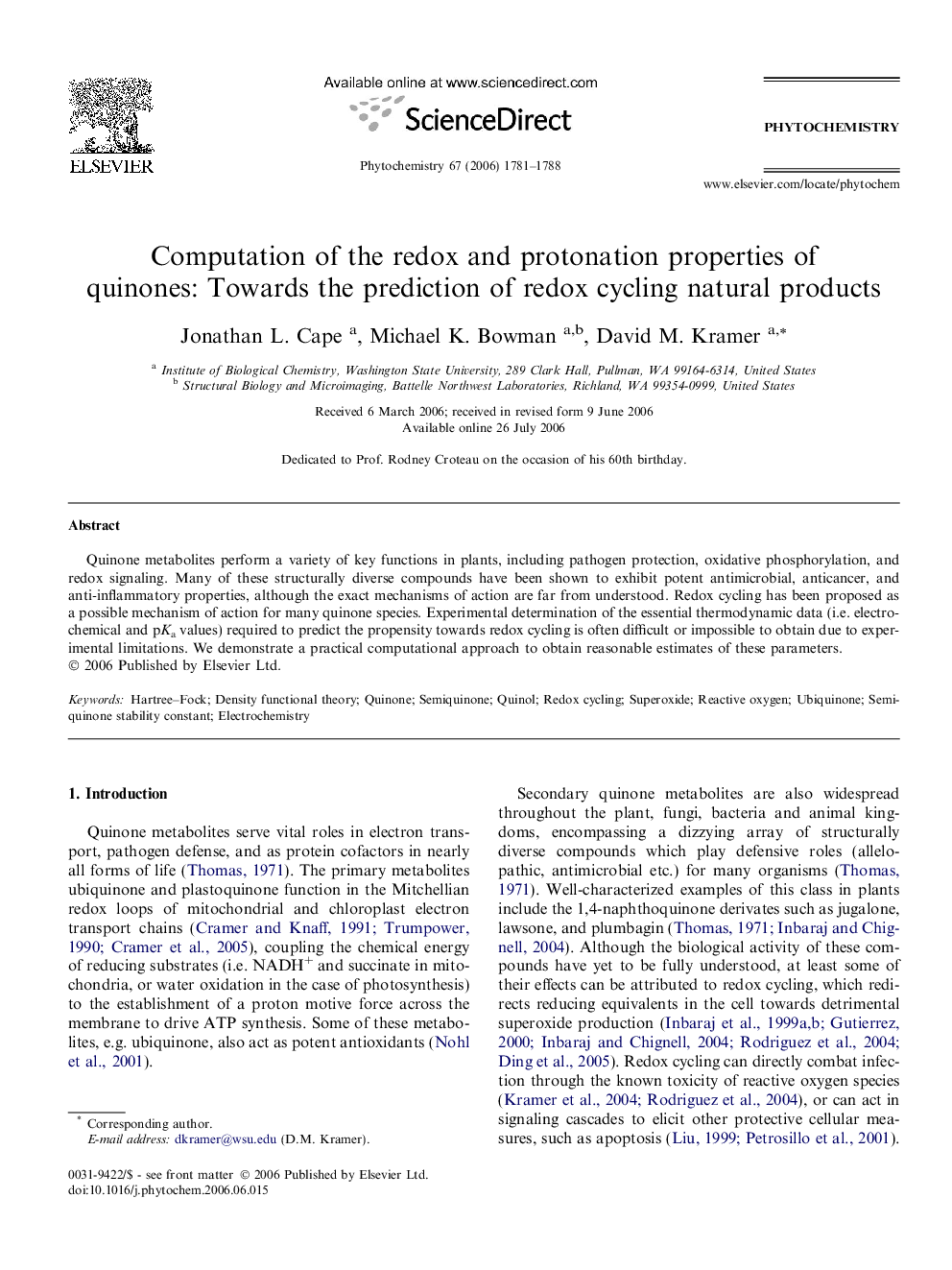 Computation of the redox and protonation properties of quinones: Towards the prediction of redox cycling natural products