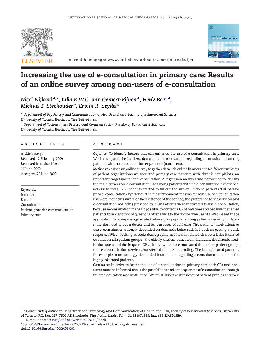 Increasing the use of e-consultation in primary care: Results of an online survey among non-users of e-consultation