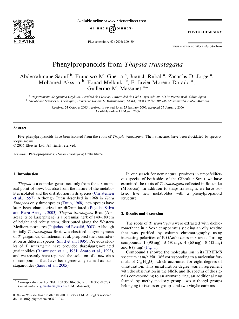 Phenylpropanoids from Thapsia transtagana