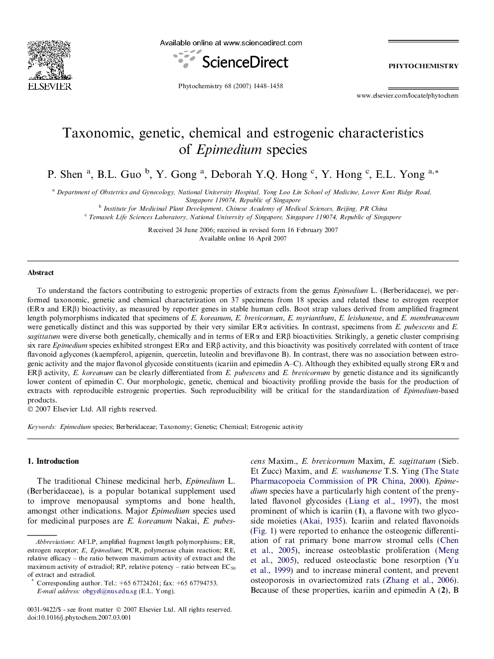 Taxonomic, genetic, chemical and estrogenic characteristics of Epimedium species