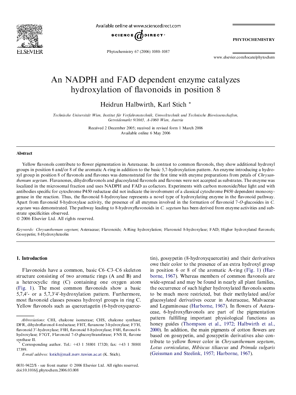 An NADPH and FAD dependent enzyme catalyzes hydroxylation of flavonoids in position 8