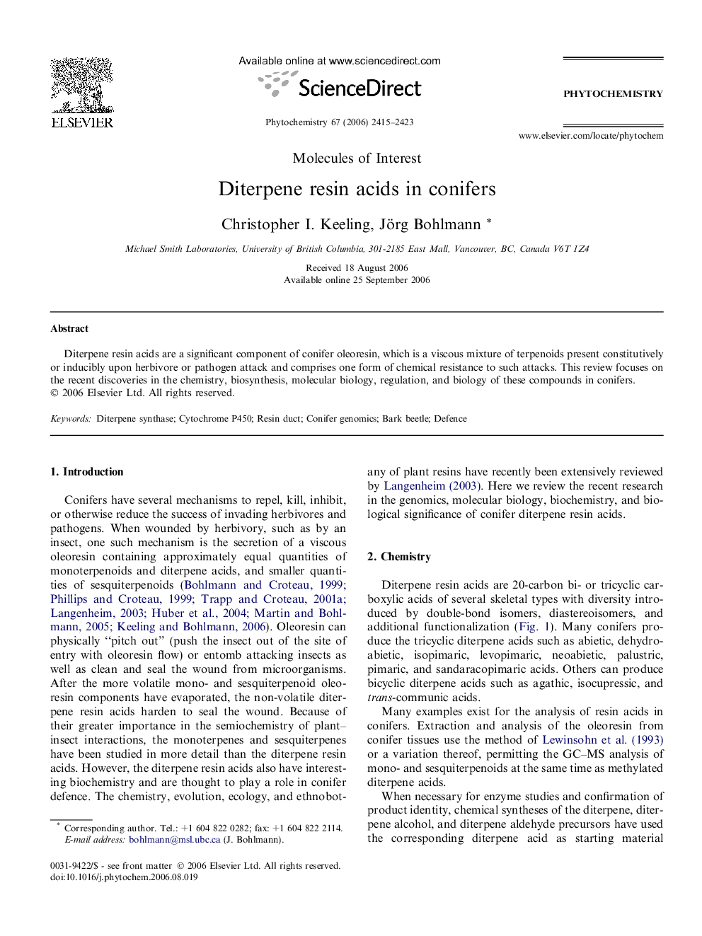 Diterpene resin acids in conifers