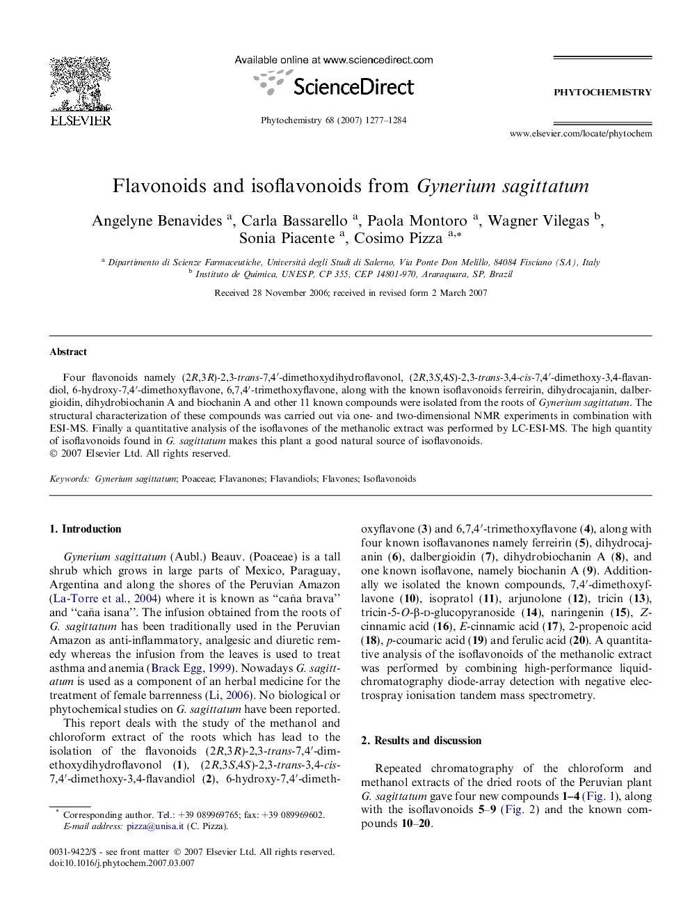Flavonoids and isoflavonoids from Gynerium sagittatum