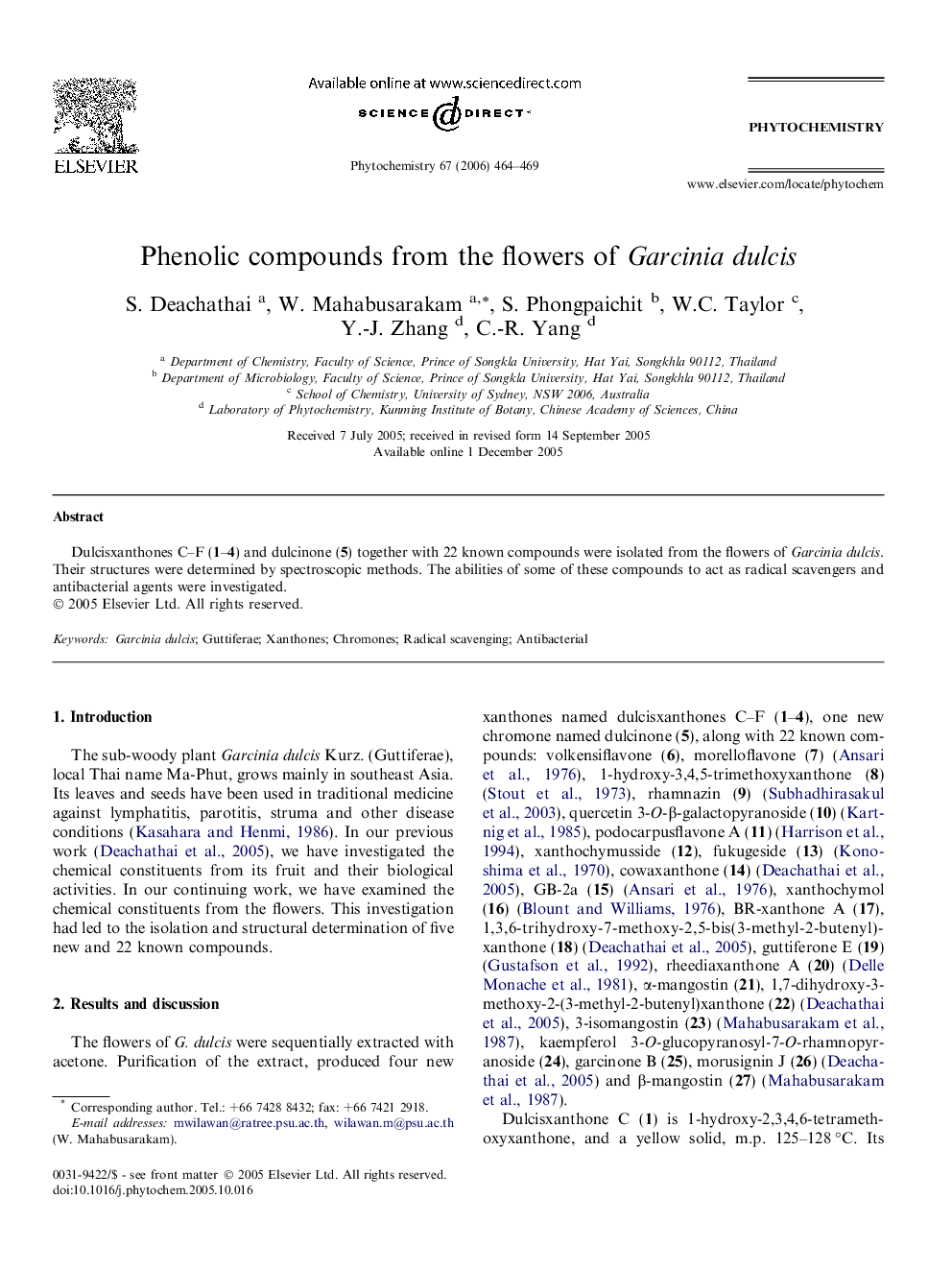 Phenolic compounds from the flowers of Garcinia dulcis