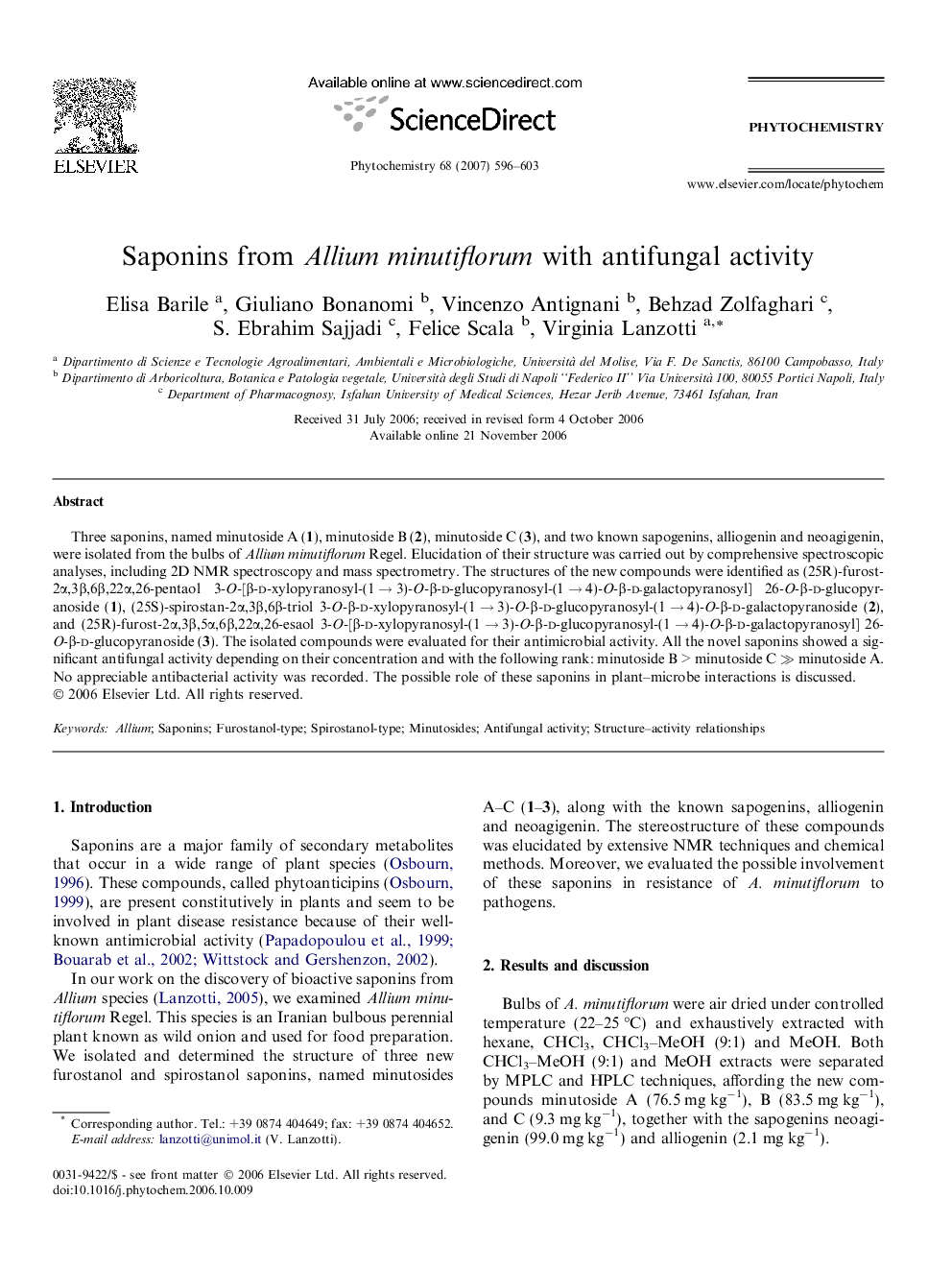 Saponins from Allium minutiflorum with antifungal activity