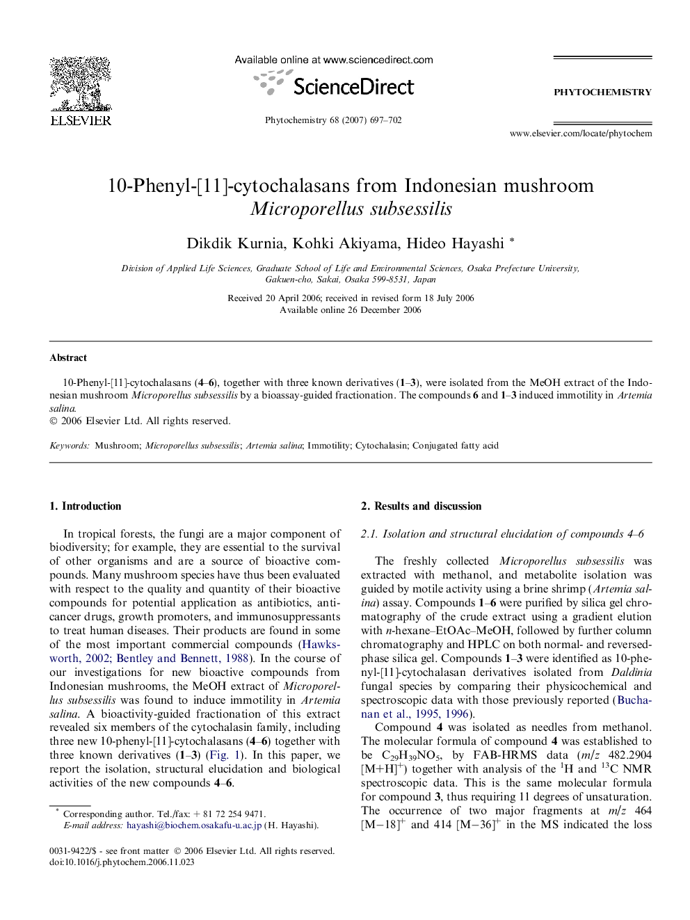 10-Phenyl-[11]-cytochalasans from Indonesian mushroom Microporellus subsessilis