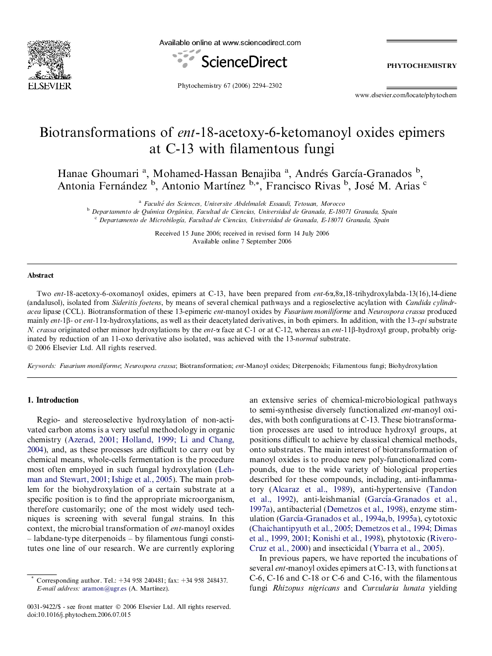 Biotransformations of ent-18-acetoxy-6-ketomanoyl oxides epimers at C-13 with filamentous fungi