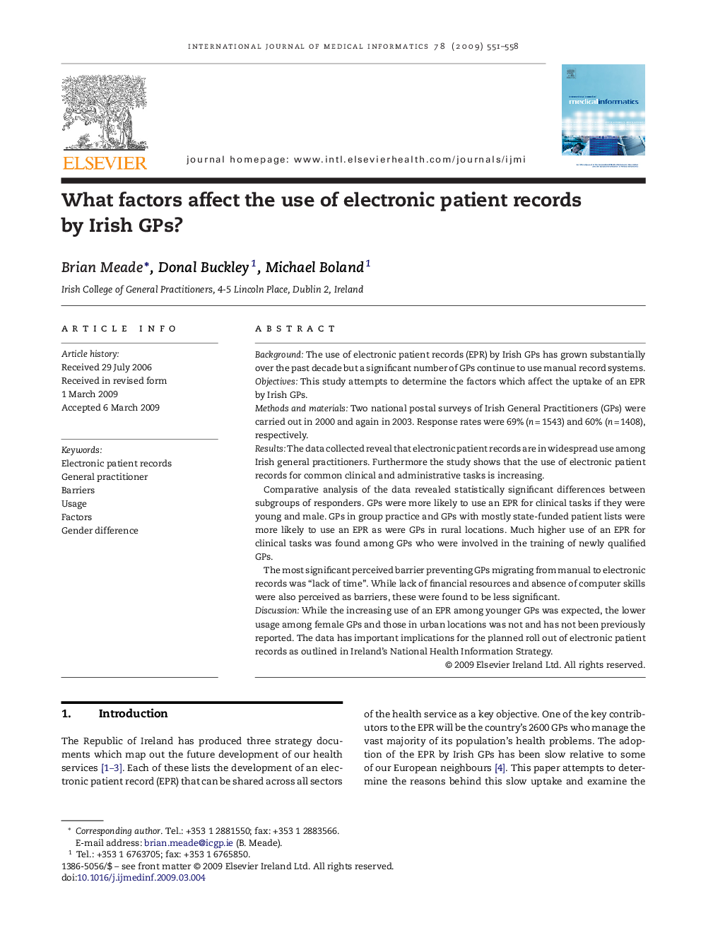عکس صفحه اول مقاله: What factors affect the use of electronic patient records by Irish GPs? What factors affect the use of electronic patient records by Irish GPs?